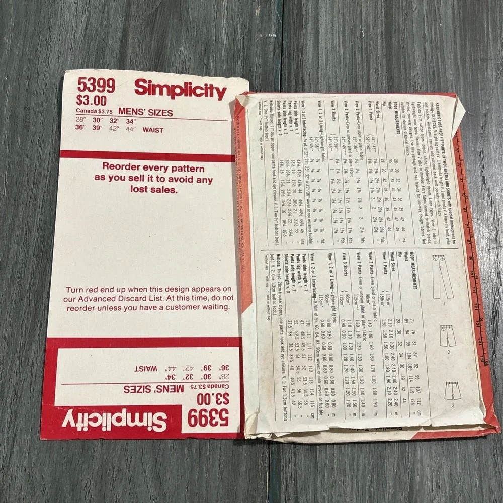 Pants Shorts Sewing Pattern Men's Size 39 Simplicity 3 Lengths Vtg 5399 Uncut